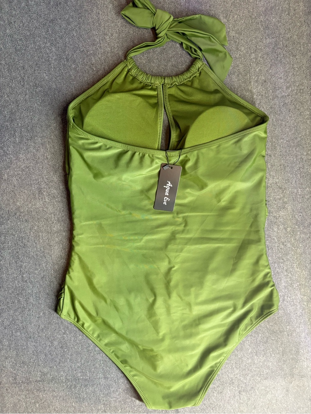 🆕 Aqua Eve Olive Green Halter One-Piece Swimsuit with Ties Size 14W - Picture 2 of 5